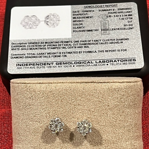 SAKS FIFTH AVE NIB AUTHENTIC LUXURY COLORLESS DIAMONDS/18K WHITE GOLD EARRINGS - Picture 12 of 15